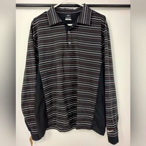 Nike Golf Dri-Fit U/V Black Striped Long Sleeve Polo Shirt Sz Mens Medium